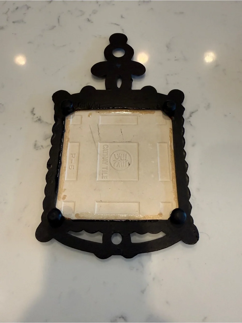 Vintage Smithville New Jersey Souvenir Ceramic Tile Cast Iron Trivet Iron Decor
